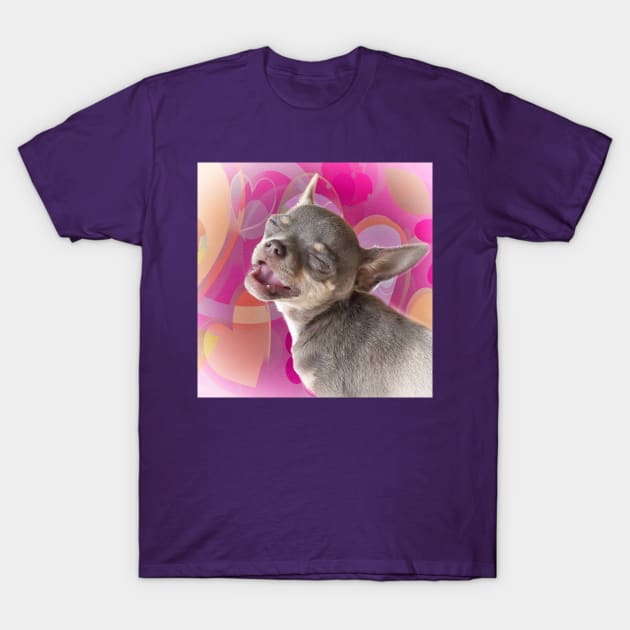 Cheeky Chihuahua Valentines Love Face. Pink hearts. T-Shirt by BarbaraGlebska